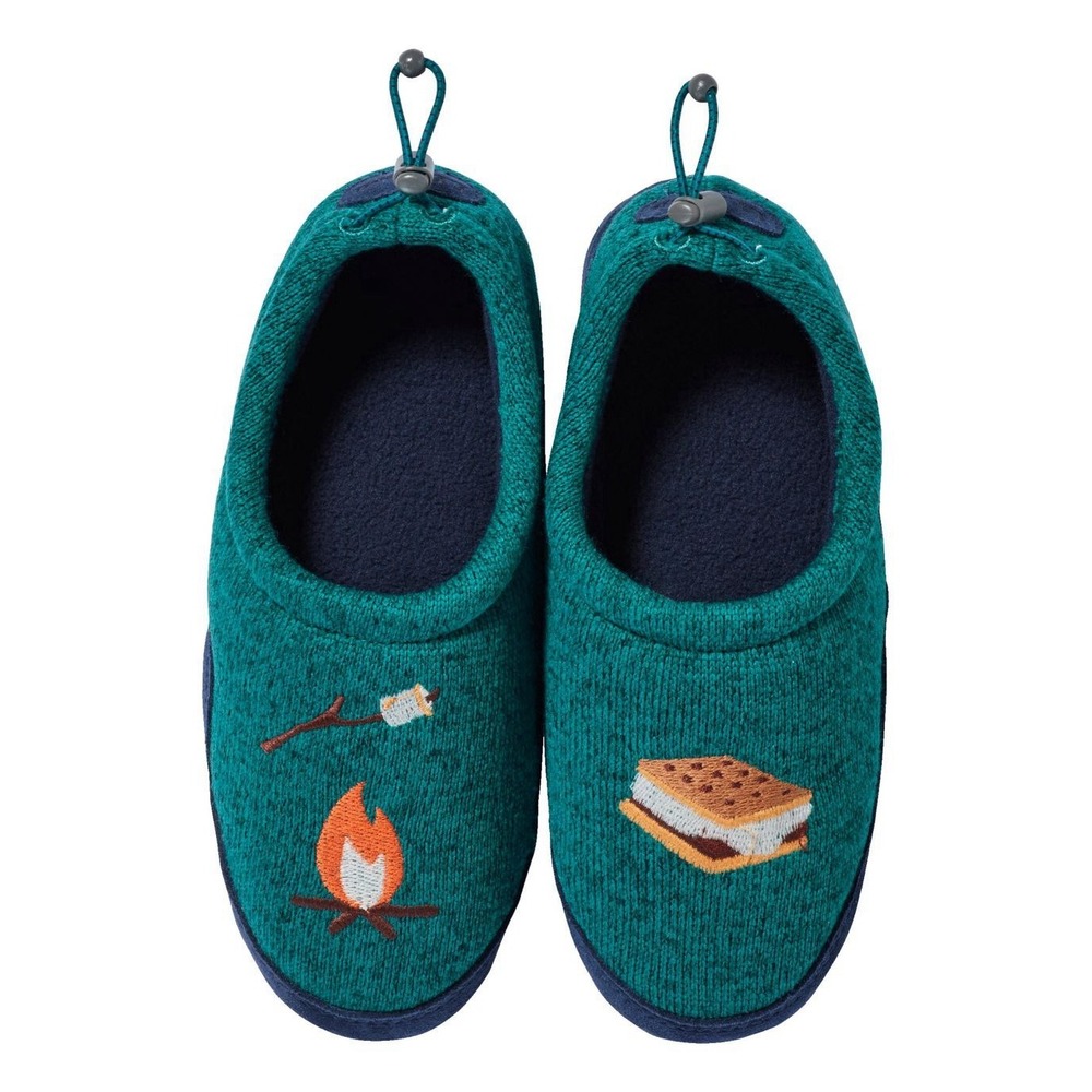 L.L. Bean Sweater Fleece Slippers Kids 5-6 Blue S'mores Motif Embroidered